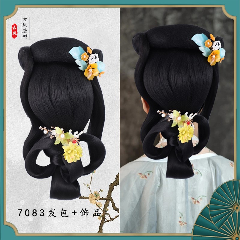 汉服明制古装假发一体式懒人发箍全套发饰古风发髻盘发造型垫发包