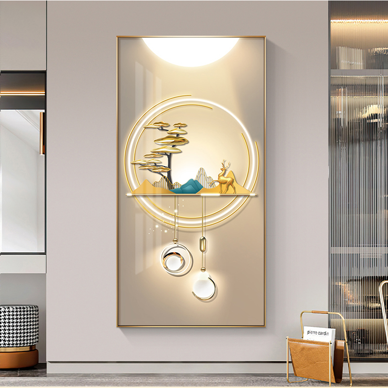 北欧轻奢入户玄关装饰画客厅背景墙挂画麋鹿艺术走廊过道晶瓷镶钻图片