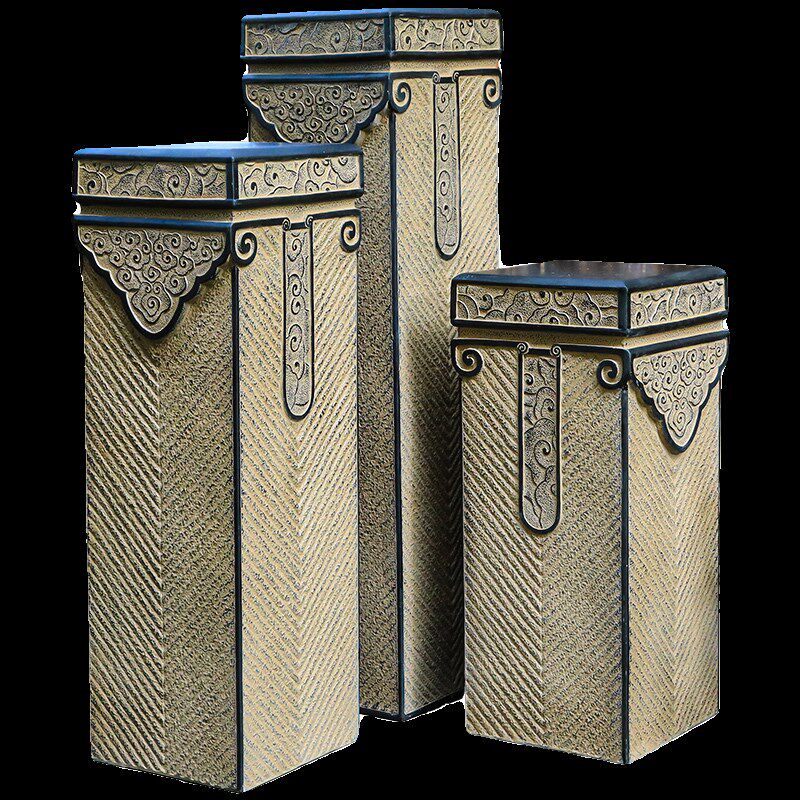 新中式祥云展示柱室内装饰仿石摆件客厅落地柱子花园阳台花盆底座