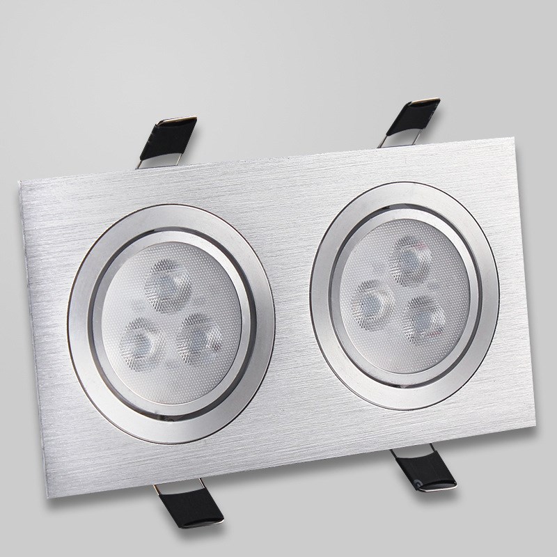 双头射灯LED格栅双筒长方形筒灯过道天花斗胆灯嵌入式豆胆灯10X20