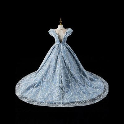 定做女童连衣裙礼服女孩中大童洋气拖尾公主裙模特走秀主持演出服