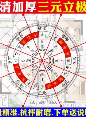 三元立极尺二十四山专业测量户型图堪舆地理五诀八边形透明罗盘