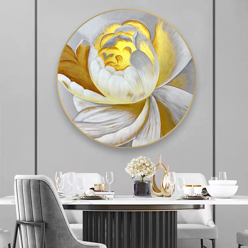 圆形牡丹装饰画轻奢挂画高端奢华入户正对门玄关画进门招财餐厅画图片
