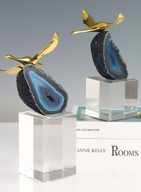 轻奢创意黄铜飞雁天然玛瑙水晶高档家居摆件办公室书桌面软装饰品