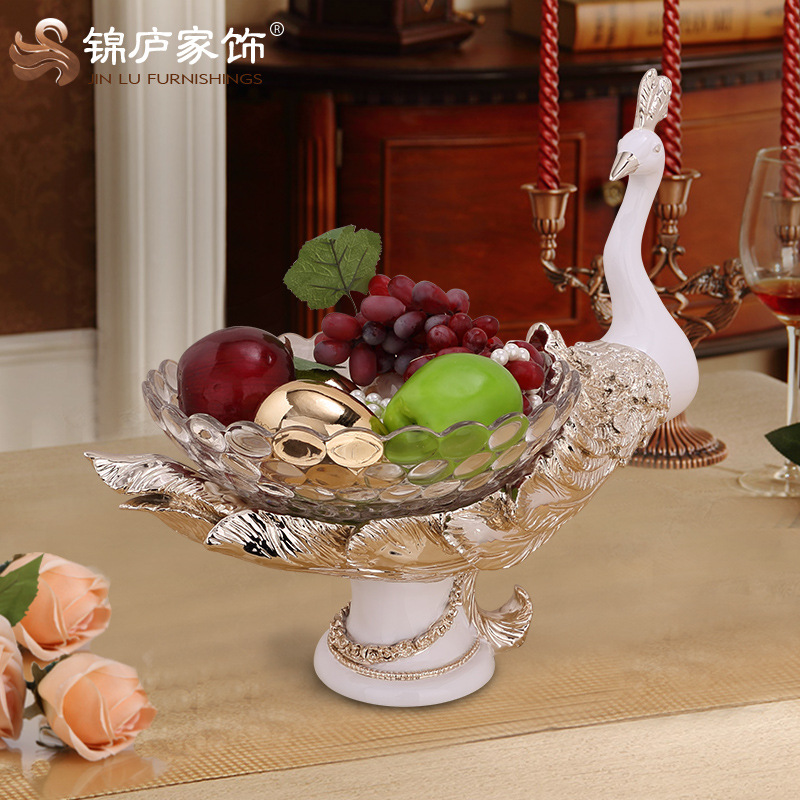 欧式孔雀果盘摆件客厅茶几玄关水果装盘高档轻奢风树脂工艺装饰品