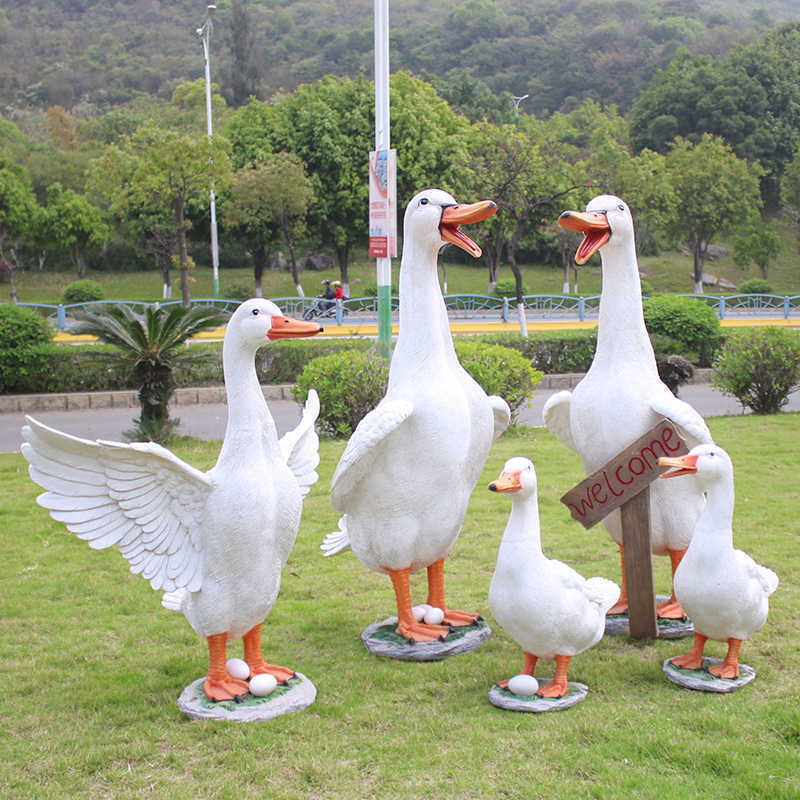 花园餐厅庭院水池仿真鸭子雕塑幼儿园农庄大白鹅番鸭模型装饰摆件