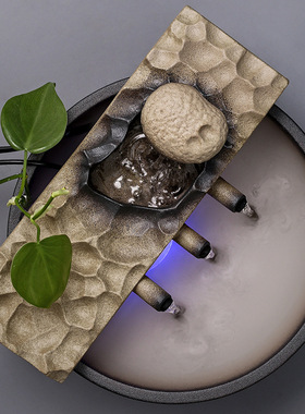 寒山陶瓷流水摆件桌面流水器创意茶台禅意循环喷泉水景装饰品假山