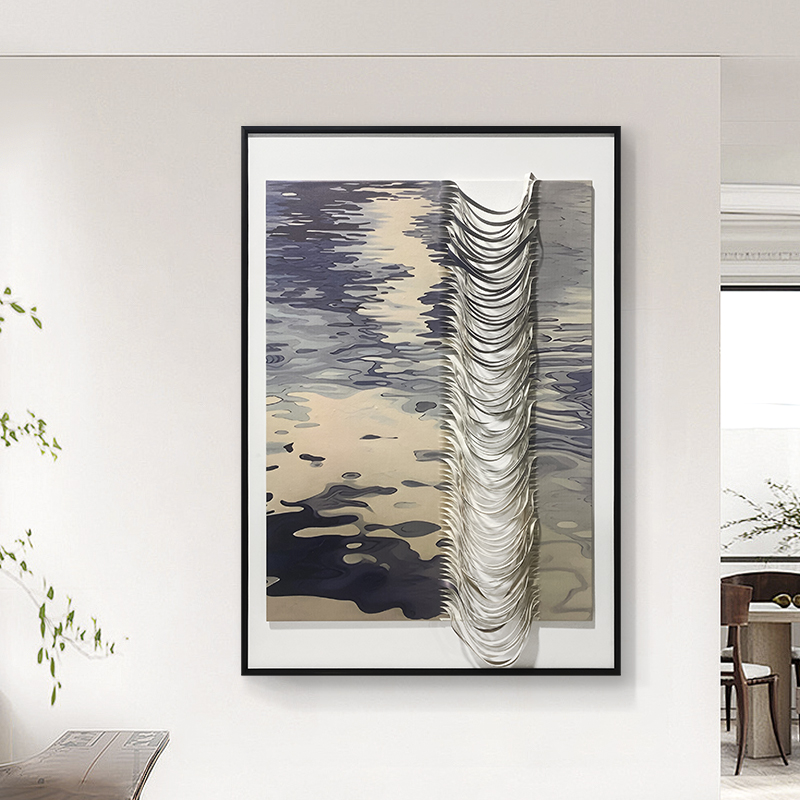 水波褶影玄关走廊过道皮革装饰画客厅卧室实物装置画立体创意挂画图片