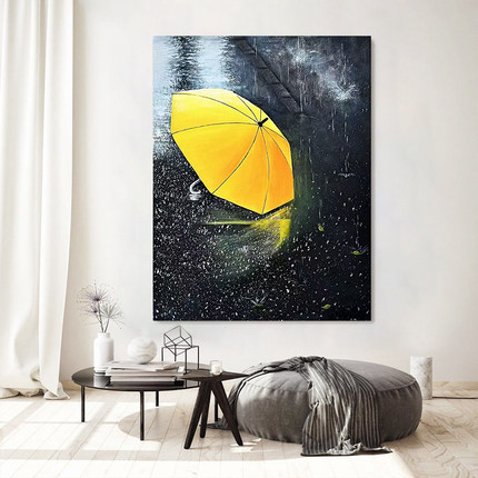 独伞听雨玄关动物装饰画小众艺术高级感沙发背景墙挂画手绘油画