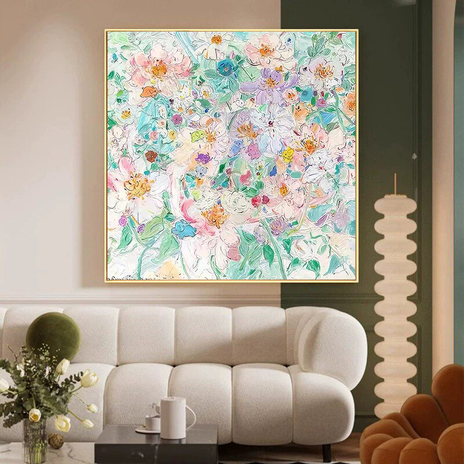 花团锦簇客厅玄关人物装饰画小众艺术感沙发背景墙挂画手绘油画