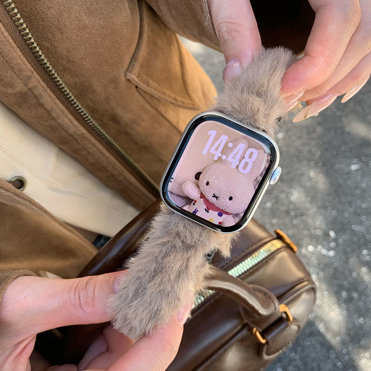 适用iWatch可爱毛绒米菲磁吸表带