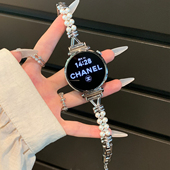 GT2简约智能FIT4 KLKL OppoX2mini GT3 pro珠子高级腕带时尚 小香风轻奢适用华为GT6 GT5手表双排珍珠金属表带