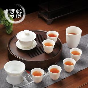 家用白瓷功夫茶小套装 羊脂玉茶具套装 办公室高端陶瓷盖碗茶杯整套