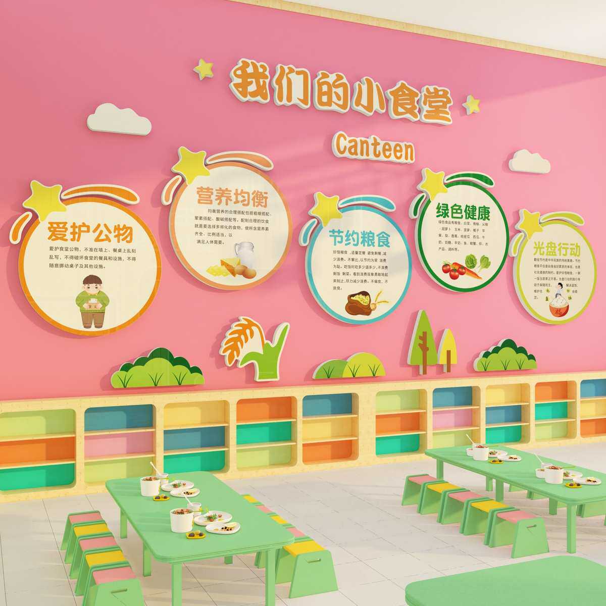 托管班教室布置食堂育文化墙贴小饭桌餐厅装饰环创幼儿园主题成品