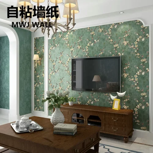 美式复古简约简易自粘纺布墙纸客厅卧室电视沙发屋背景壁纸