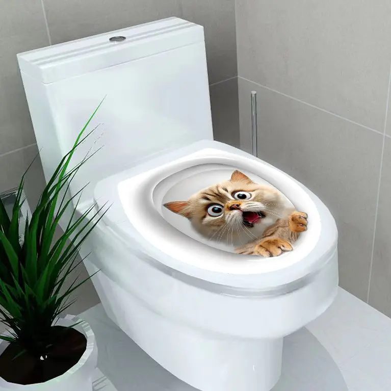 尚易w24033猫咪3d马桶装饰贴纸自粘防水防潮马桶贴