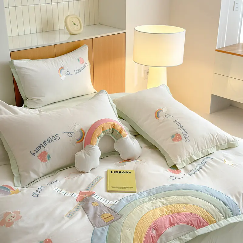 高端少儿100支长绒棉四件套小孩被套柔软纯棉三件套少儿床上套件
