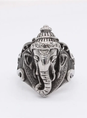 r1381 饰品 泰国吉祥象佛大象男士复古钛钢戒指
