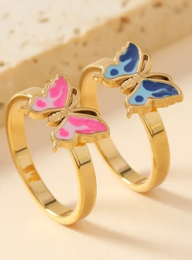 日韩新款钛钢戒指女可爱风焊牌滴油彩色戒指食指环不锈钢饰品