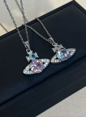 新款土星满钻项链女个性欧美ins风小众设计感轻奢高级吊坠锁骨链