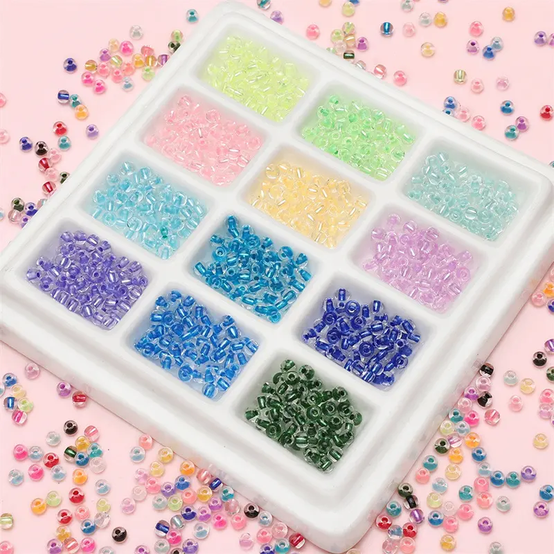 国产超优玻璃米珠透明染芯荧光多巴胺圆珠子手工手串项链串珠