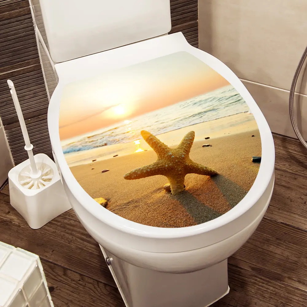 尚易w24051海景马桶盖装饰pv墙贴自粘防水3d马桶贴