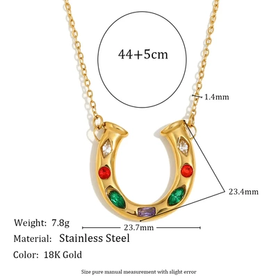 欧美气质小众设计感创意马蹄项坠不锈钢镀18k金彩钻u形吊坠项链女