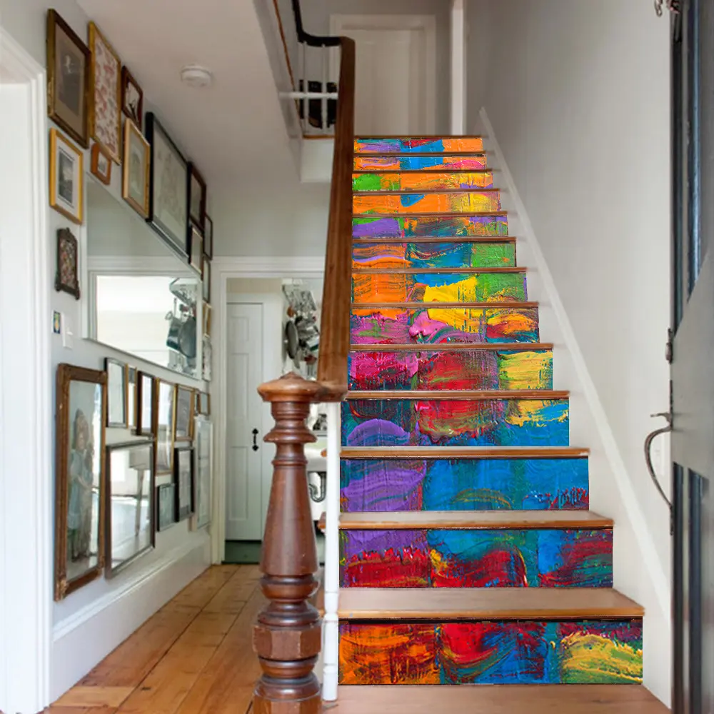 尚易sp-t138创意油画颜料仿真背景墙贴自粘台阶装饰楼梯贴纸