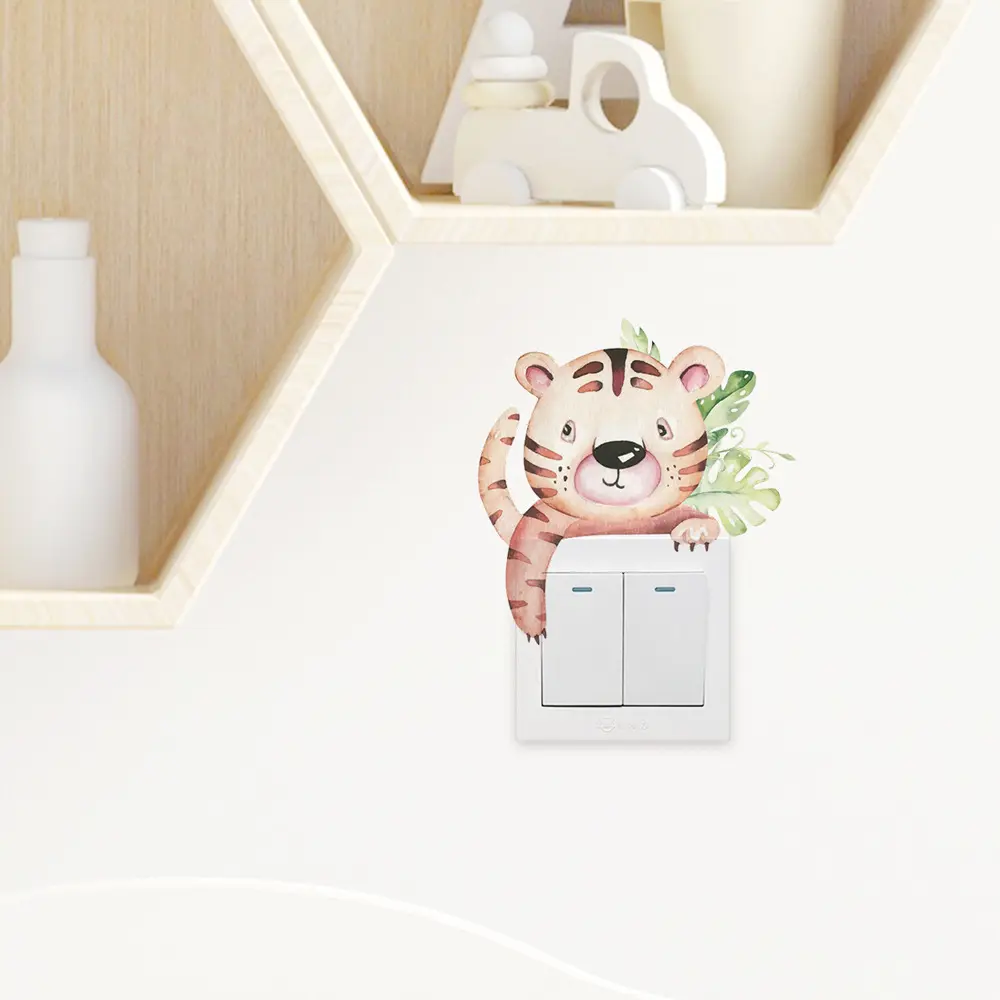 尚易kg24016卡通动物卧室客厅开关装饰墙贴自粘可移除开关贴