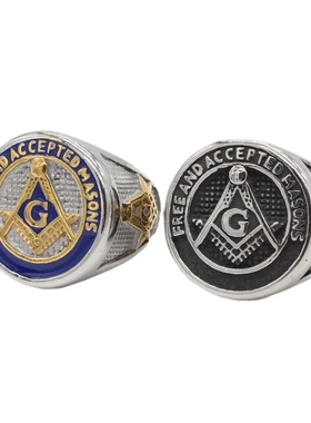 r1582 欧美个性复古共济会男士钛钢戒指 饰品