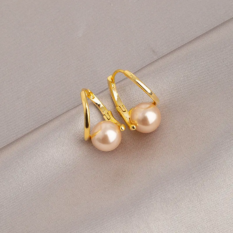 美拉德色珍珠耳扣女精致简约洗睡免摘耳饰气质百搭小众设计感耳环