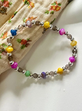 彩色石手链冰激凌夏季新款天然石手链小众串珠设计饰品