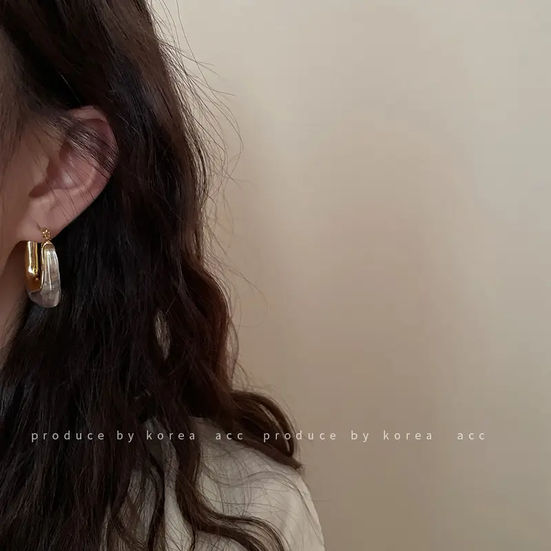 韩国复古几何u形树脂耳扣气质简约耳环森系港风时尚仙女个性耳饰