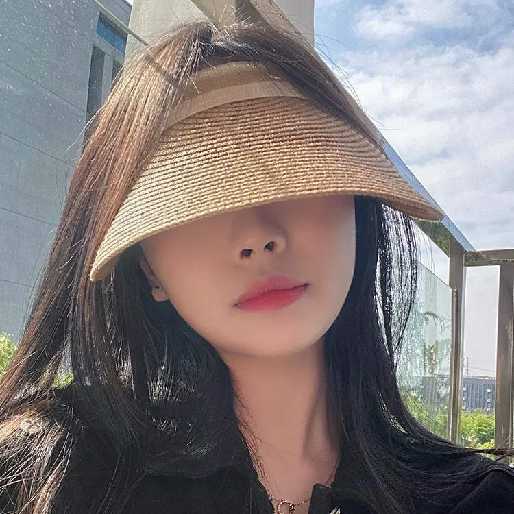 防晒帽子女夏季空顶草编遮阳防紫外线太阳帽出游沙滩遮脸大檐草帽