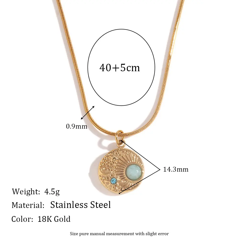 欧美气质复古小众项坠不锈钢镀18k金十二生辰石星空罗盘点钻项链