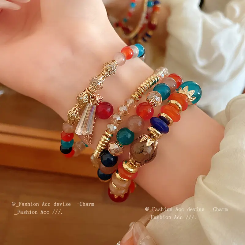 玻璃珠水晶流苏多层手链波西米亚复古串珠手串度假风甜美气质手饰