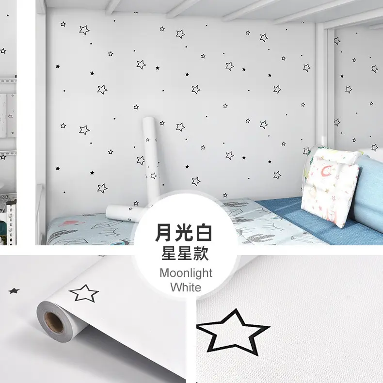 自粘墙纸卧室防水防潮不透底宿舍翻新贴卡通背景墙贴纸壁纸