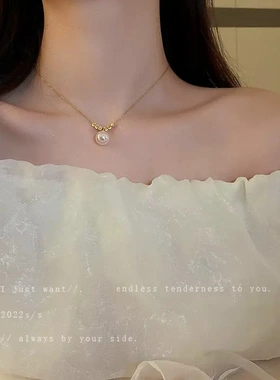 钛钢人鱼姬珍珠鱼尾几何项链韩国时尚设计感锁骨链项坠气质项链女