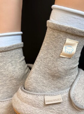 日系灰蓝色AB款~卷边双罗口袜子女in可爱布标纯色中筒袜