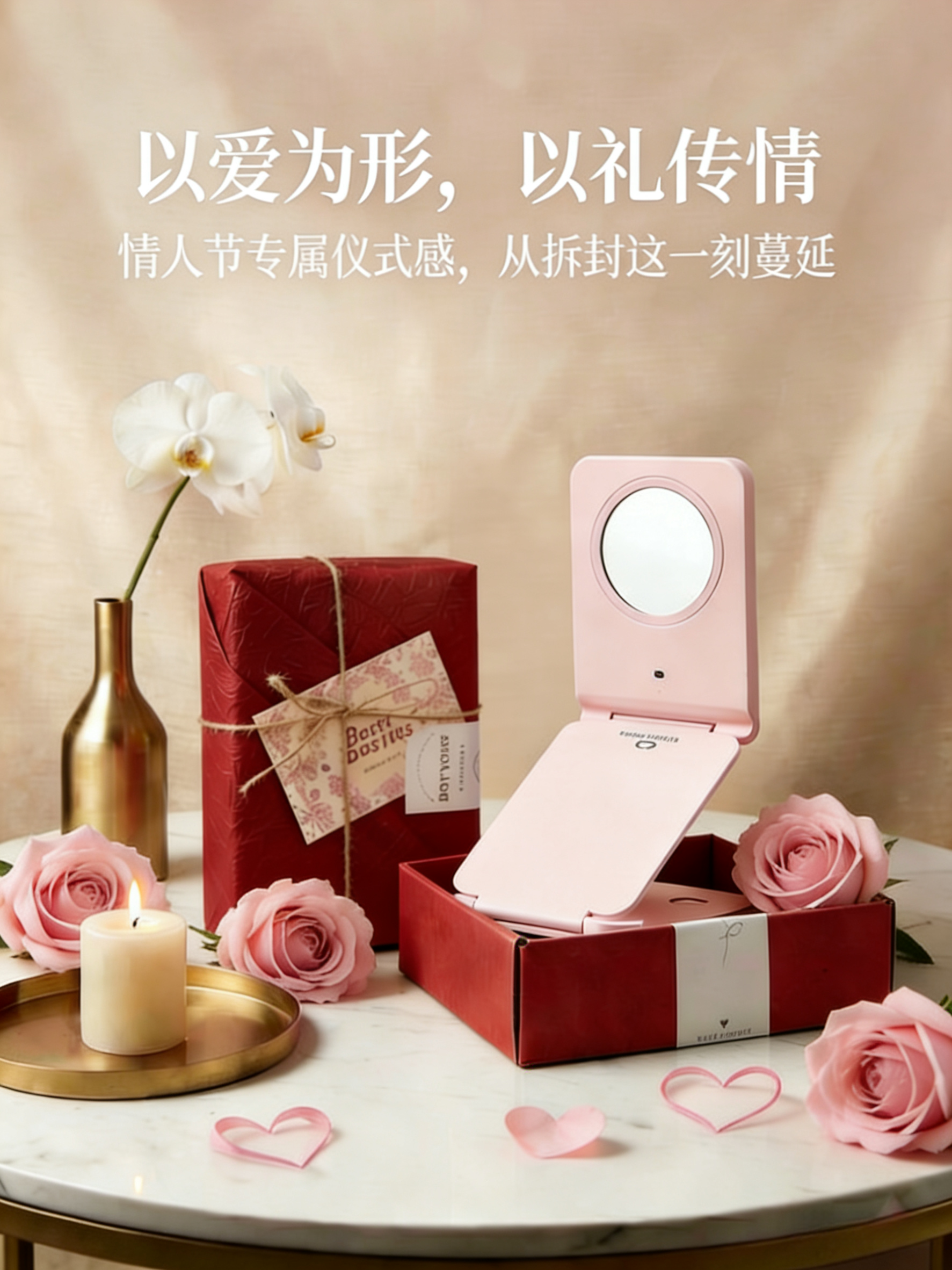 女友礼物化妆镜LED化妆镜折叠补光美妆镜便携礼盒包装送闺蜜