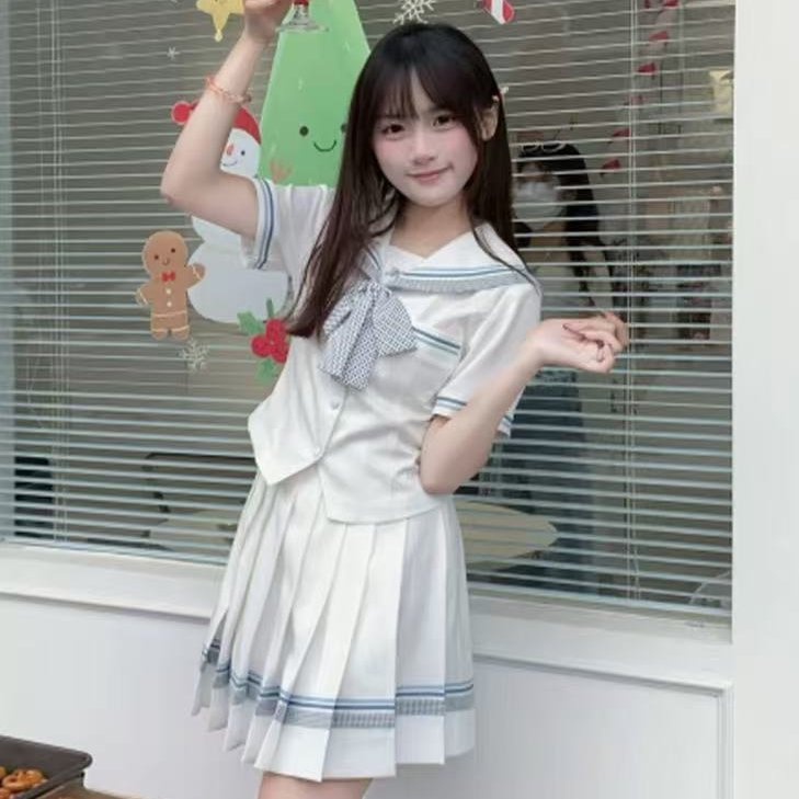 现货 lulucake小栀收腰jk制服水手服日系套装白色学院短袖套装女