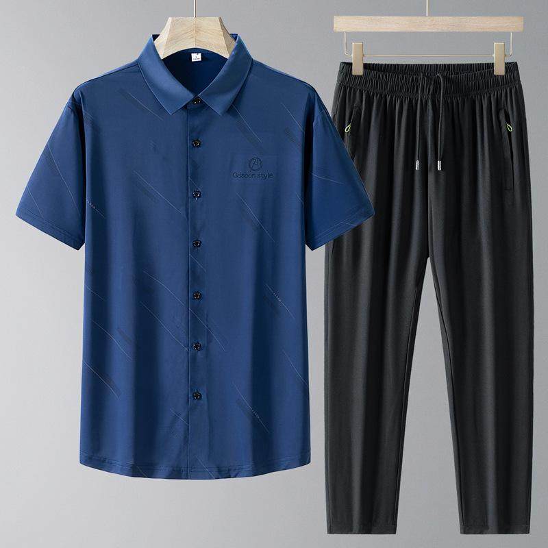 踏安夏季冰丝运动套装男士新款中老年人衬衣爸爸薄款速干休闲运动,男装,休闲运动套装,淘宝优惠券,粉丝福利购,淘宝优惠卷