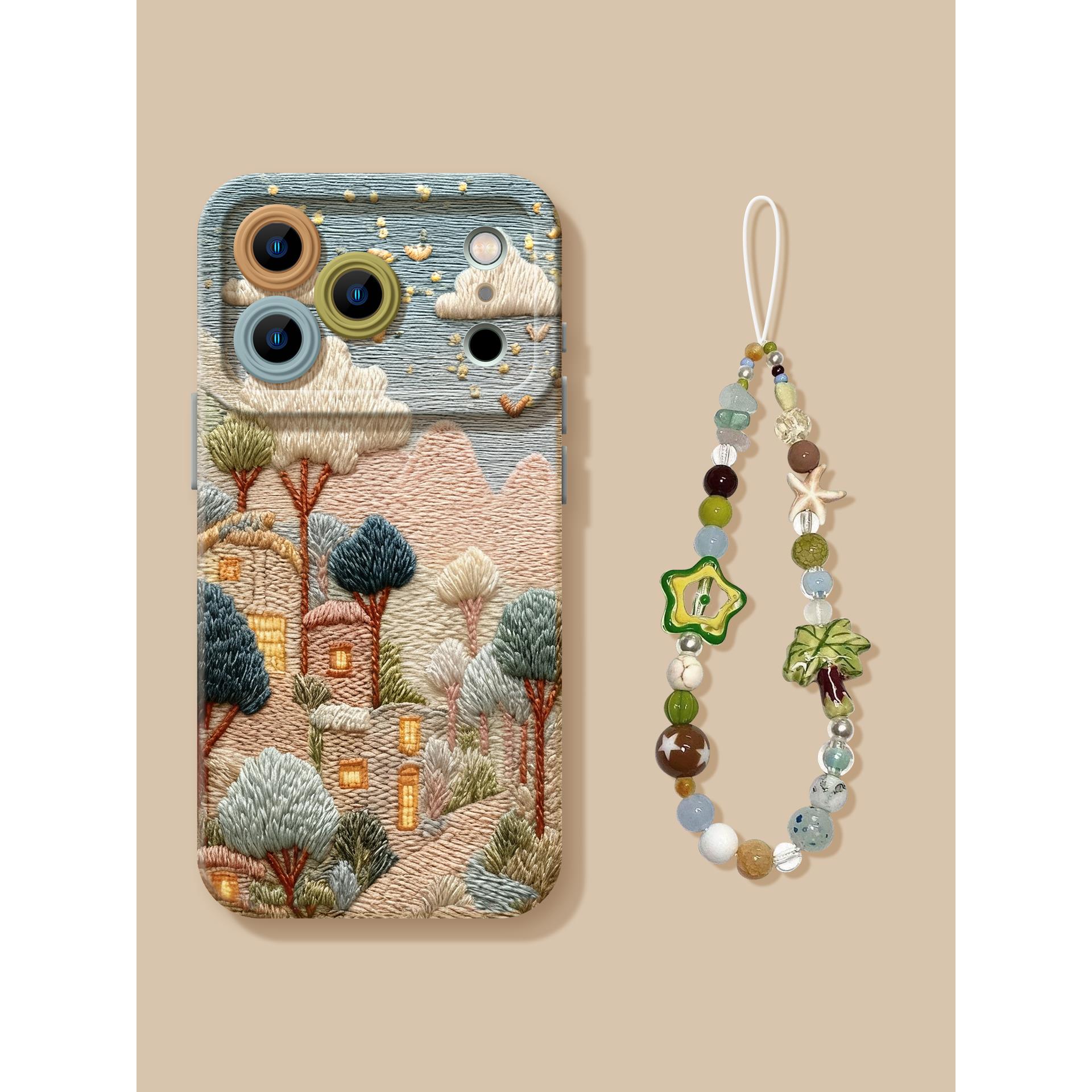 金帕驰适用苹果17promax手机壳iphone17pro新款16promax刺绣童话屋13带挂绳15pro超好看14硅胶17air套17系列