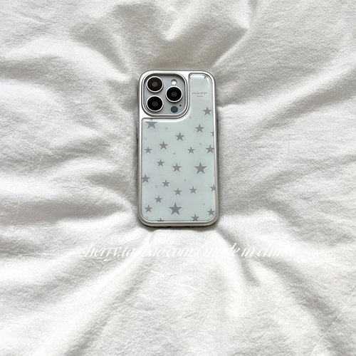ins冷淡高级感电镀银边灰色星星适用苹果17iProMax手机壳iPhone16Pro小众少女心15简约14卡通13清新12超好看