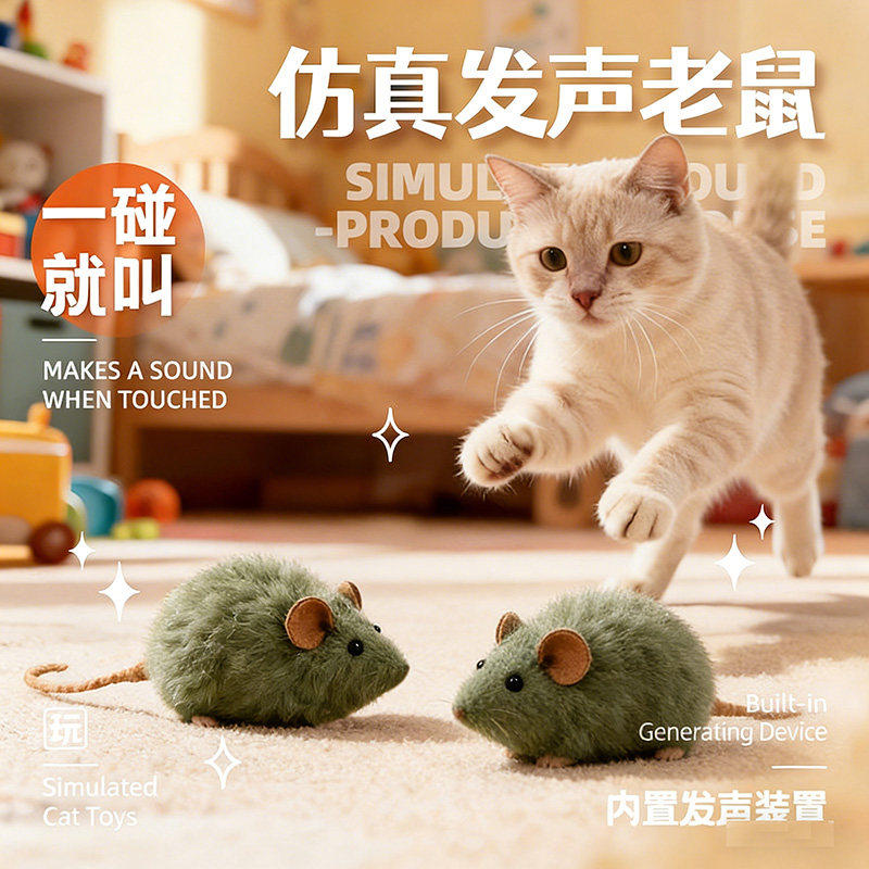 仿真发声老鼠毛绒玩具猫咪智能互动玩偶内置录音装置可爱小老鼠