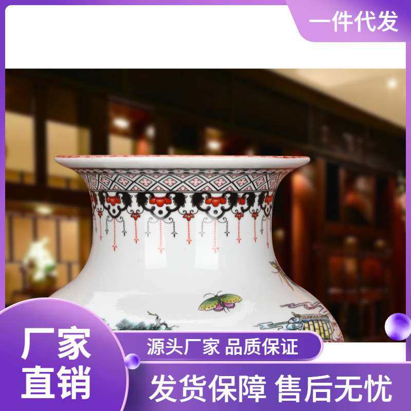 景德镇陶瓷器 仿古粉彩蟠桃会冬瓜落地大花瓶 中式家居工艺摆件设