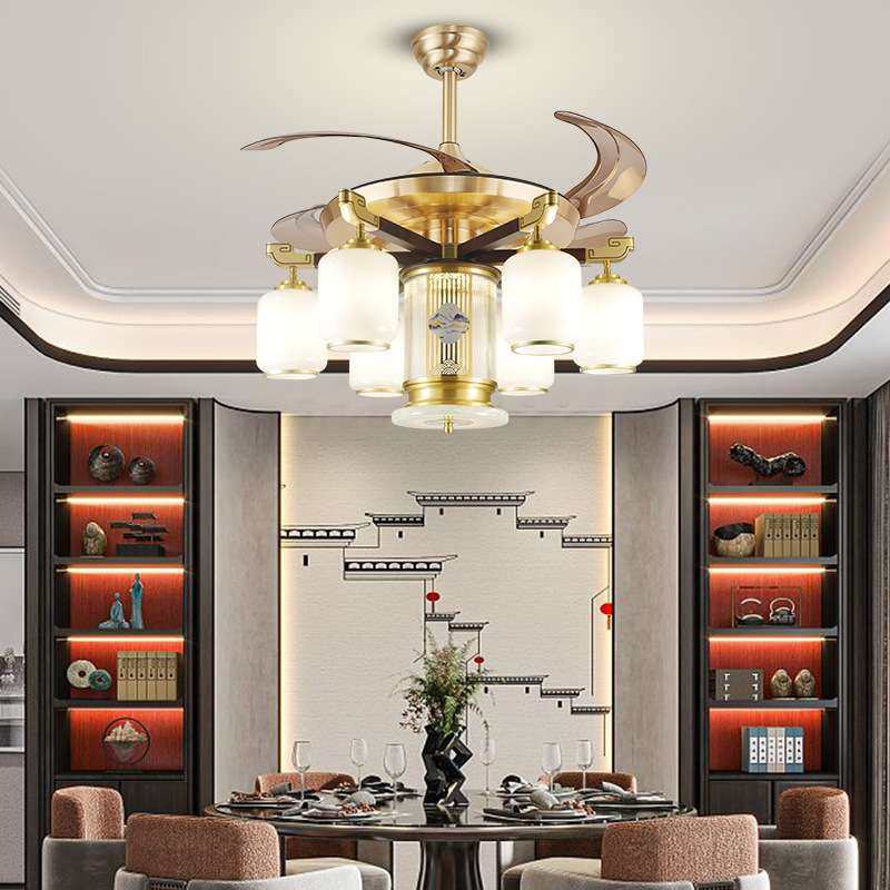 全铜新中式客厅吊灯实木禅意别墅复式楼大厅灯中国风餐厅灯茶室灯