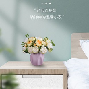 餐桌花瓶矮款宽口大口径客厅插花结婚花瓶摆件花一对装饰陶瓷花器