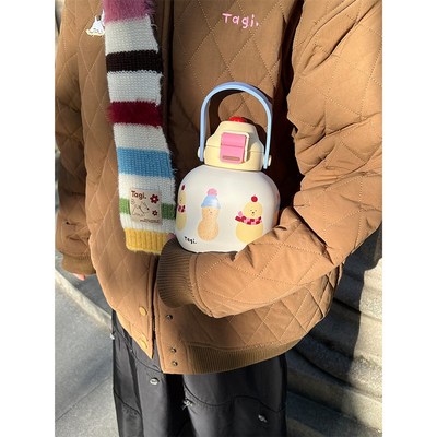 Tagi.胖胖葫芦便携手拎大容量保温杯双饮吸管不锈钢水杯