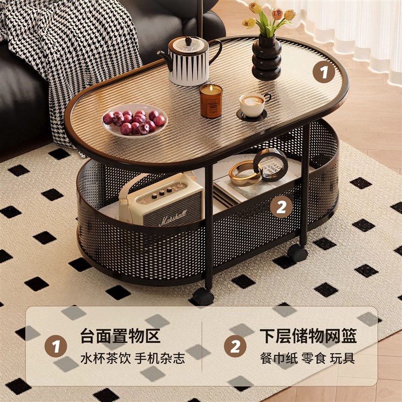 可移动沙发边几钢化玻璃茶几现代小桌子床头侧边边柜小户型小推车